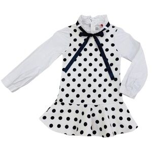 Fancy Toddler Little Girl Black White Polka Dot Dress (Korea Size 5)